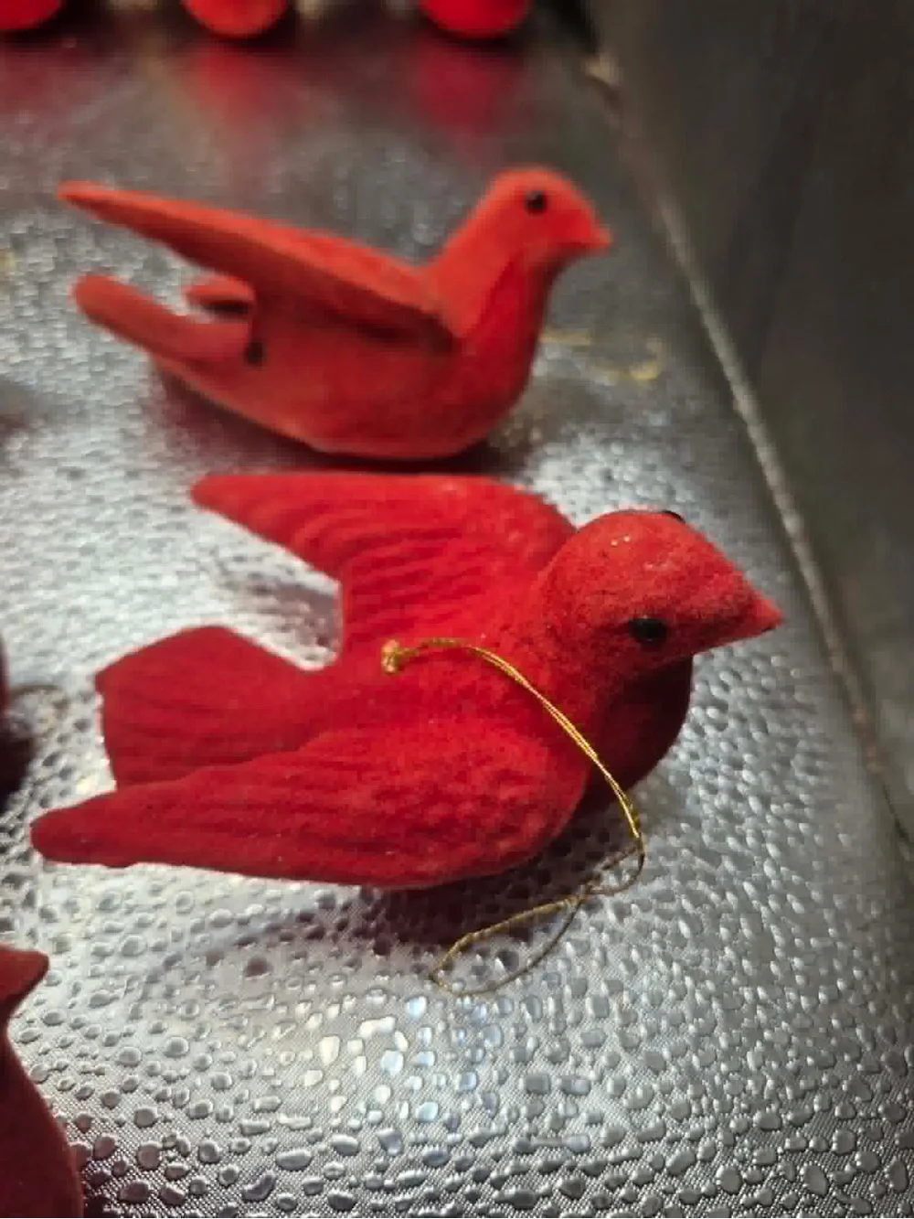 MCM Vintage Christmas Tree Ornaments Set 11 Flocked Red Felt Doves / Cardinals